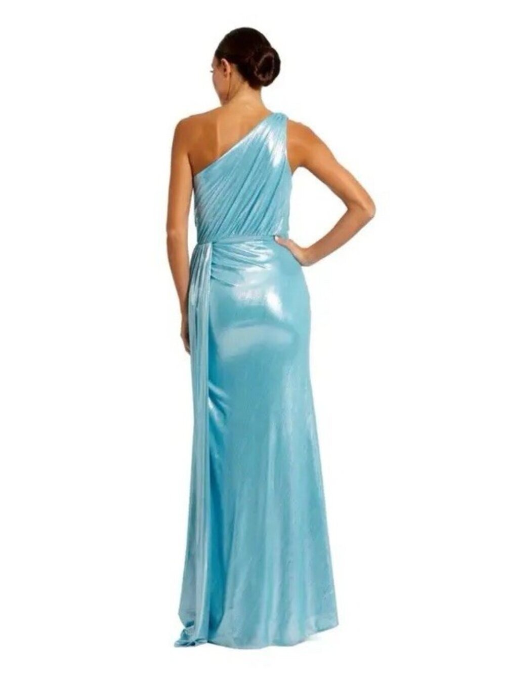 Mac Duggal Size 14 Blue 26537 Metallic One-Shoulder Maxi Gown Dress Prom NWT - Picture 2 of 10